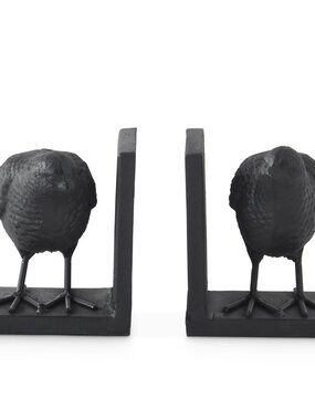 Set of 2 5 Inch Black Metal Bird Bookends